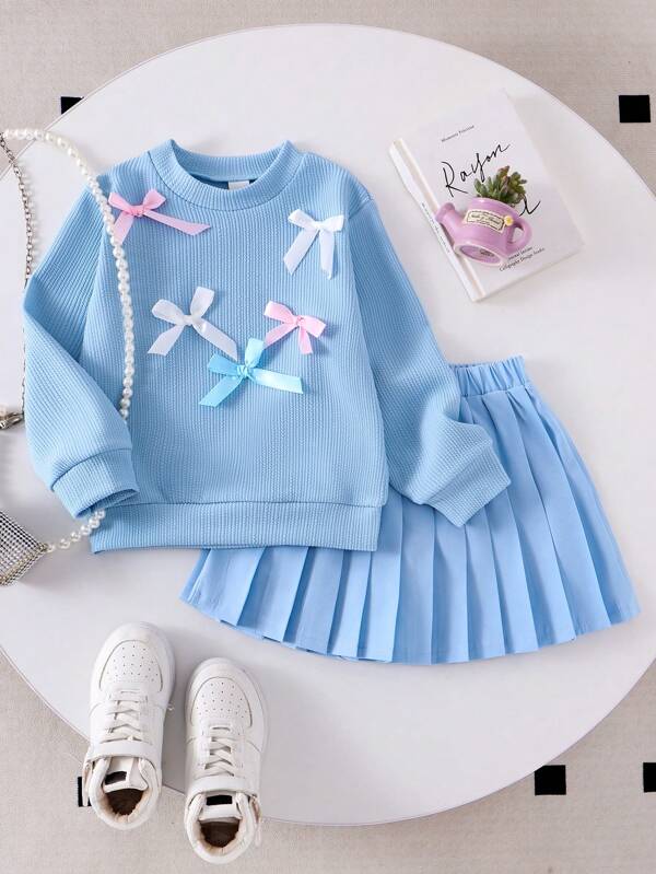 Conjunto de 2 piezas para niñas pequeñas, sweater y falda