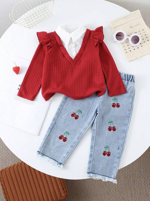 Conjunto de 2 piezas para bebé y niñas pequeñas, pantalón y sweater