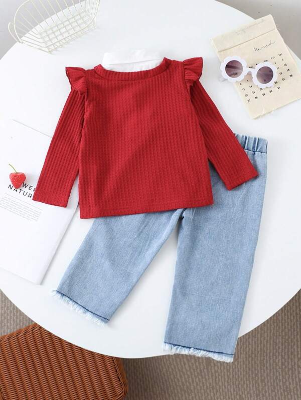 Conjunto de 2 piezas para bebé y niñas pequeñas, pantalón y sweater