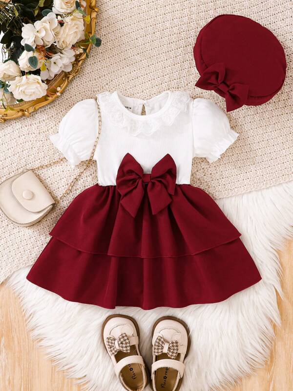 Set de 2 piezas para bebé y niña pequeña, vestido y bohina