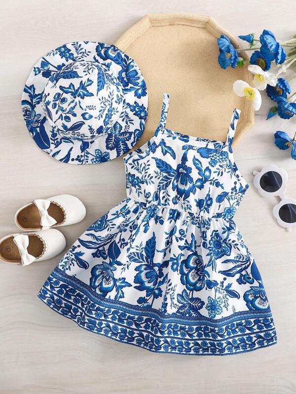 Set de 2 piezas para bebé y niñas pequeñas, vestido y sombrero