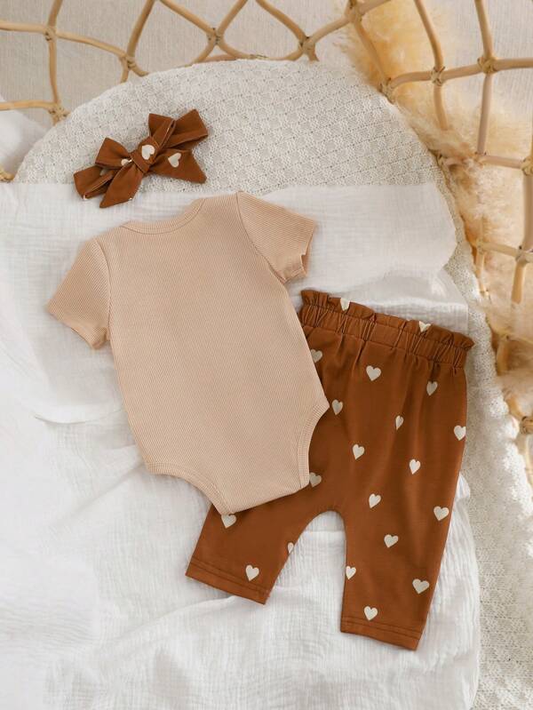 Set de 3 piezas para bebé niña, body, mono y diadema