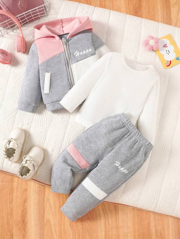 Set de 3 piezas para bebé y niñas pequeñas, sweater, chaqueta y joggers
