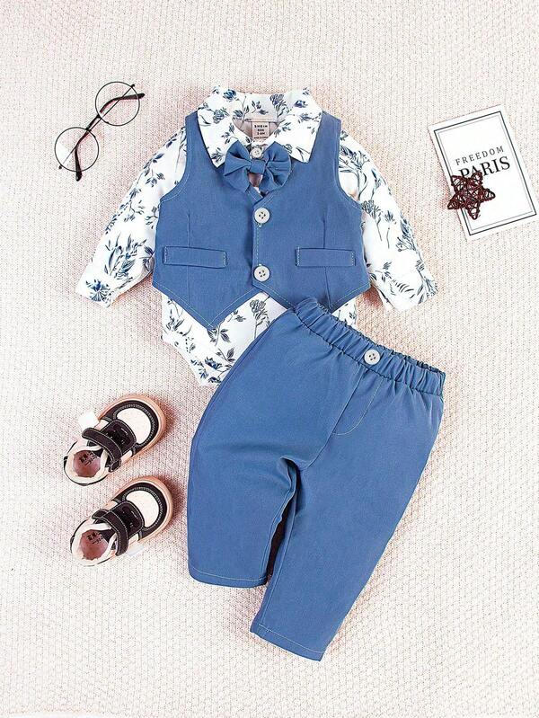 Set de 3 piezas para bebé niño, camisa, chaleco y pantalón