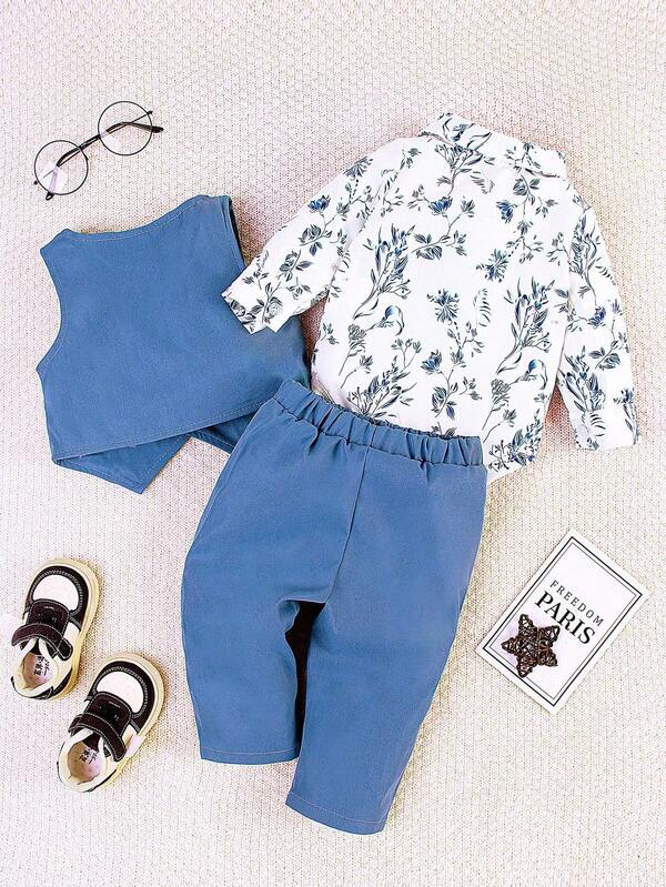 Set de 3 piezas para bebé niño, camisa, chaleco y pantalón
