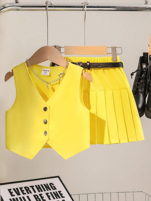 Conjunto de 2 piezas para niñas pequeñas, chaleco y falda