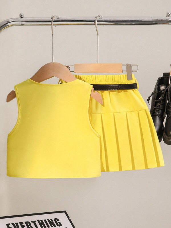 Conjunto de 2 piezas para niñas pequeñas, chaleco y falda