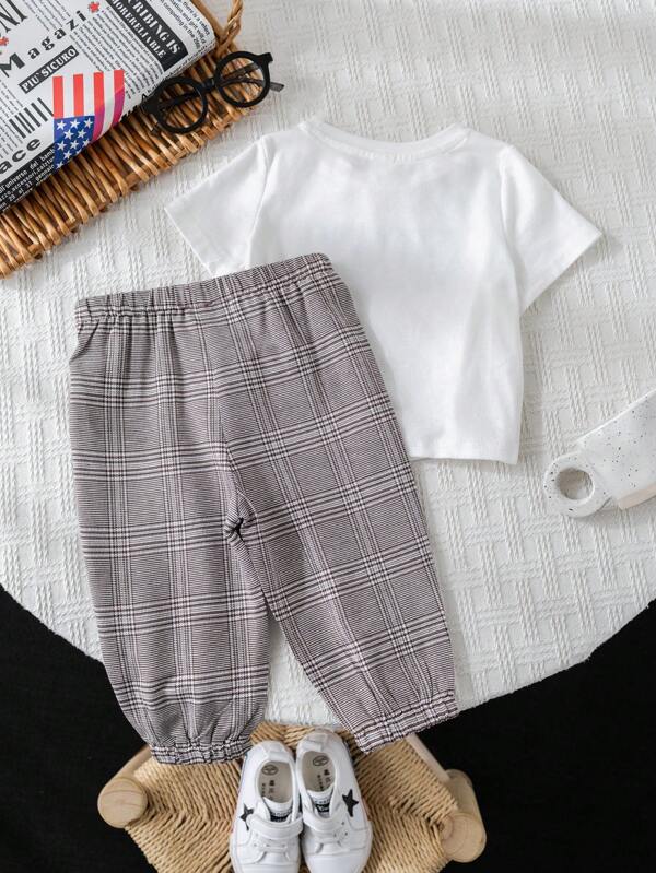 Conjunto de 2 piezas para bebé niño, franela y joggers