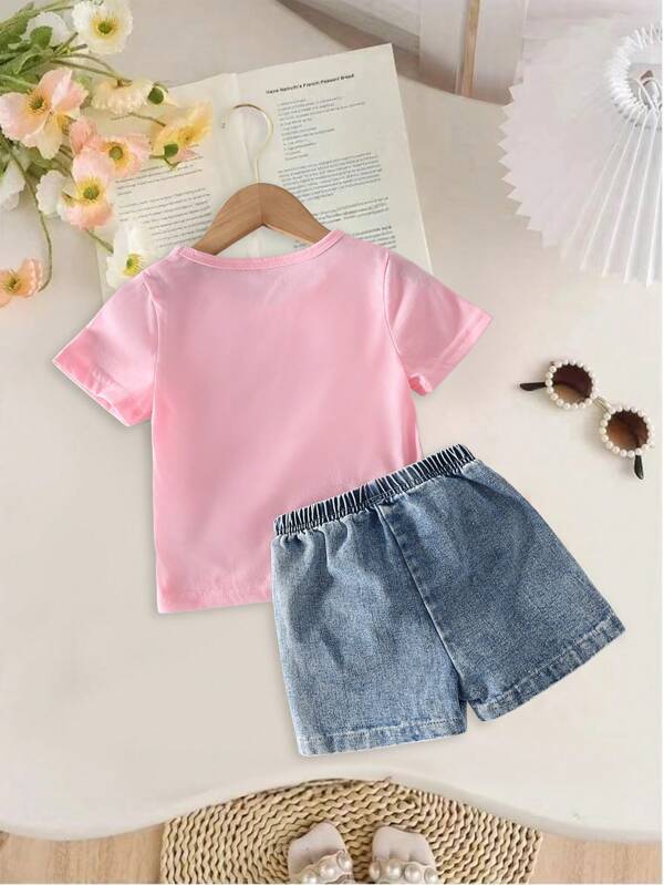 Conjunto de 2 piezas para niñas pequeñas, franela y shorts
