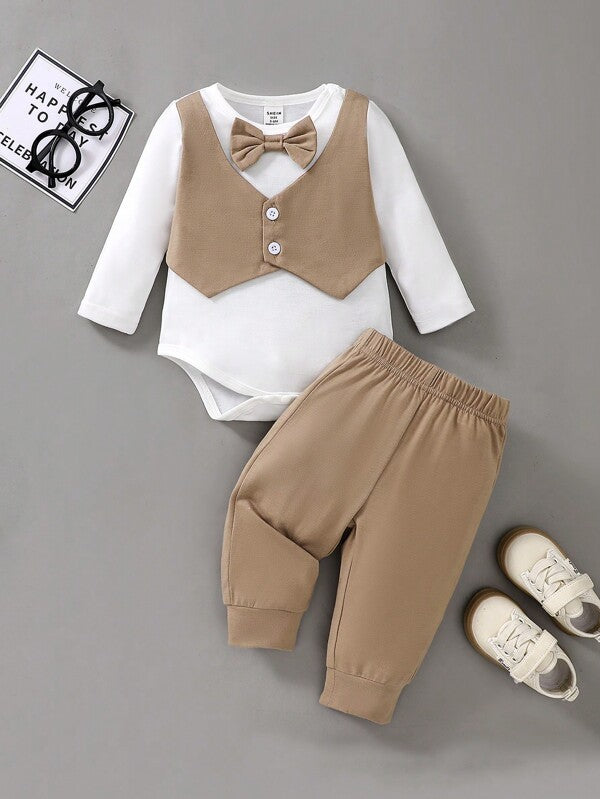 Conjunto de 2 piezas para bebé niño, sweater-chaleco y mono