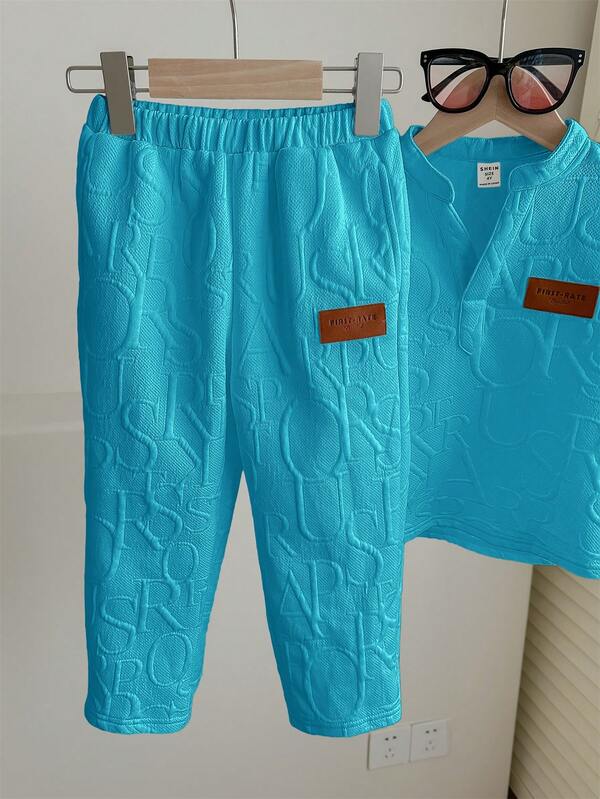 Conjunto de 2 piezas para niños pequeños, franela y mono