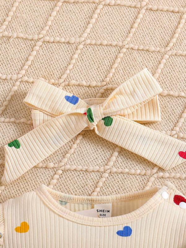 Set de 2 piezas para bebé pequeña, mameluco y lazo