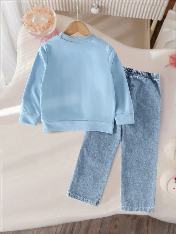 Conjunto de 2 piezas para niñas pequeñas, pantalón y sweater