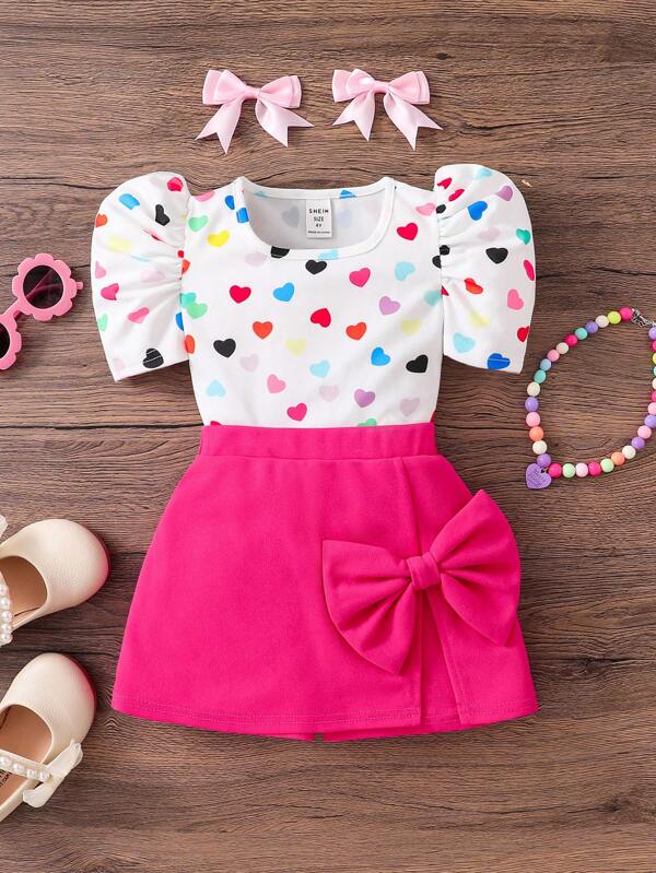 Conjunto de 2 piezas para niñas pequeñas, blusa y falda