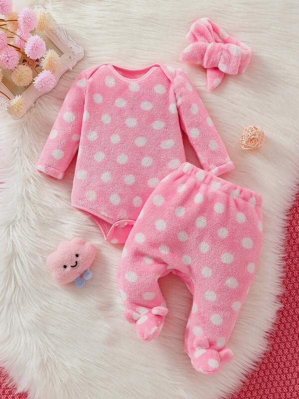 Set de 3 piezas para bebé niña, body, mono y lazo