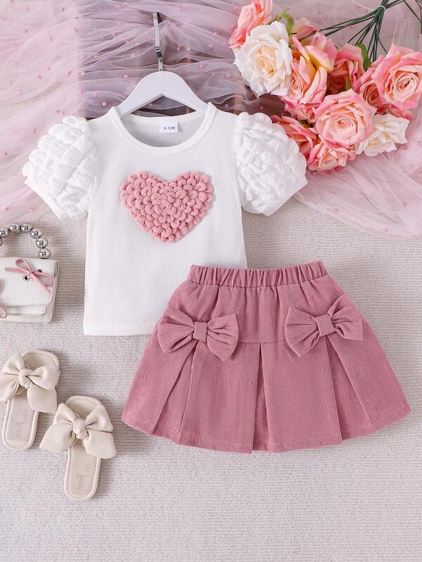 Conjunto de 2 piezas para bebé y niñas pequeñas, blusa y falda