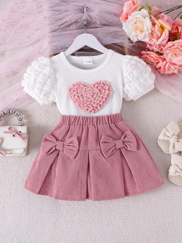 Conjunto de 2 piezas para bebé y niñas pequeñas, blusa y falda
