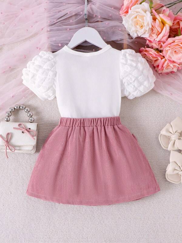 Conjunto de 2 piezas para bebé y niñas pequeñas, blusa y falda