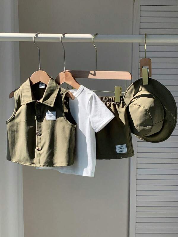 Set de 4 piezas para bebé y niños pequeños, franela, chaleco, short y gorro