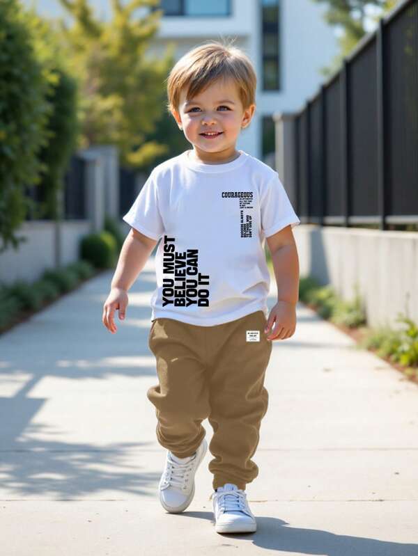 Conjunto de 2 piezas para niños pequeños, franela y joggers