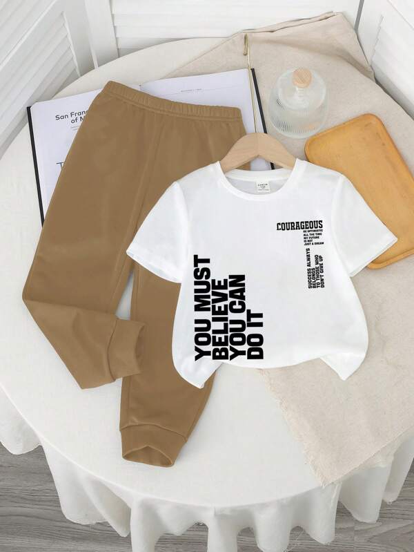 Conjunto de 2 piezas para niños pequeños, franela y joggers