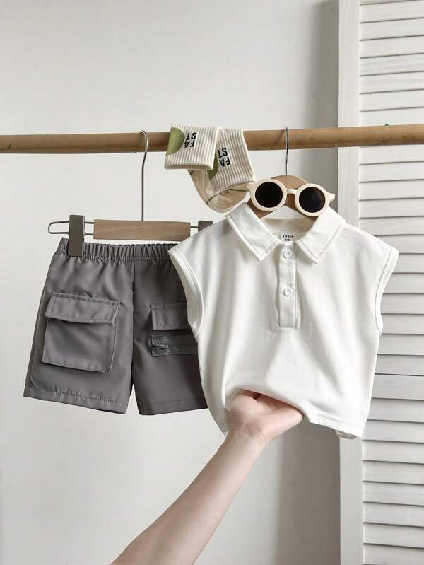 Conjunto de 2 piezas para bebé y niños pequeños, franela y shorts