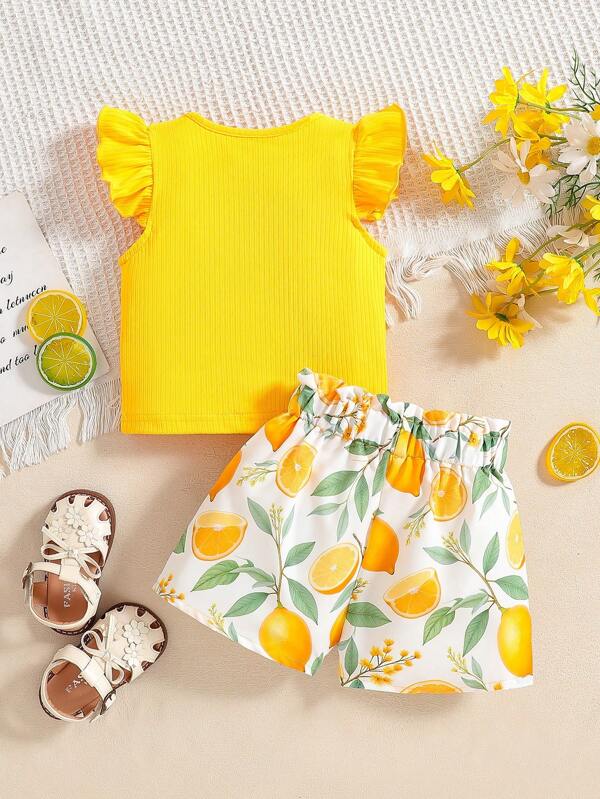 Conjunto de 2 piezas para bebé y niñas pequeñas, blusa y shorts