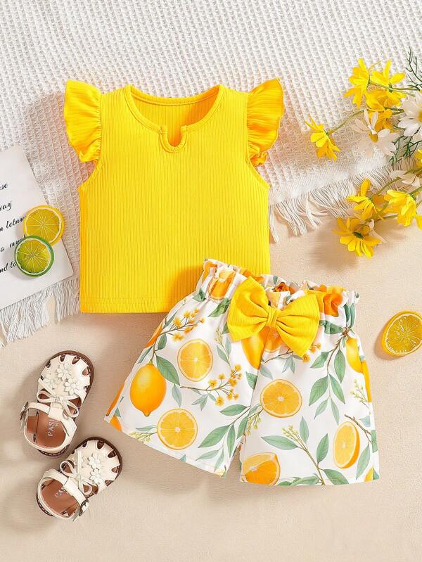 Conjunto de 2 piezas para bebé y niñas pequeñas, blusa y shorts