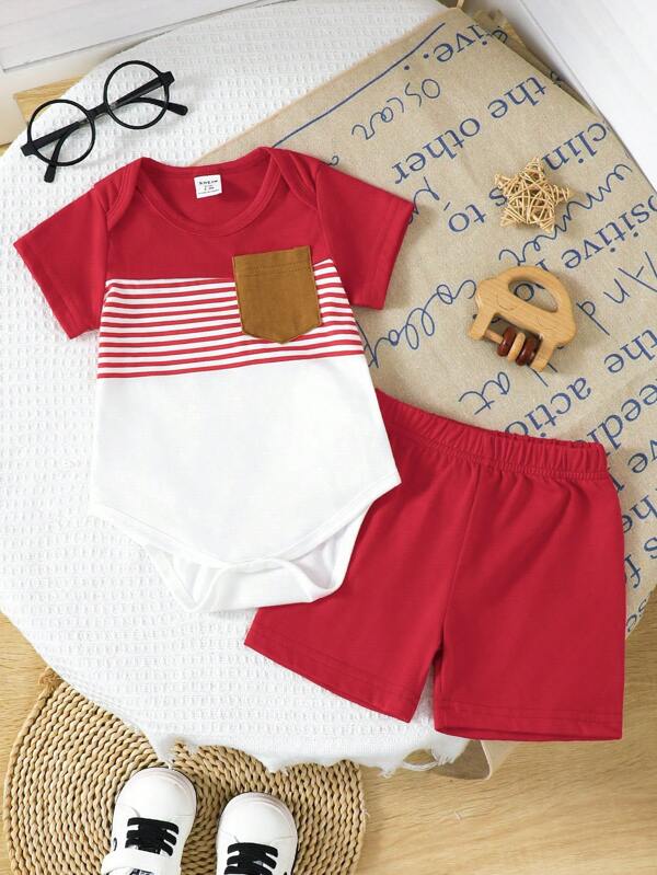 Conjunto de 2 piezas para bebé y niños pequeños, body y shorts