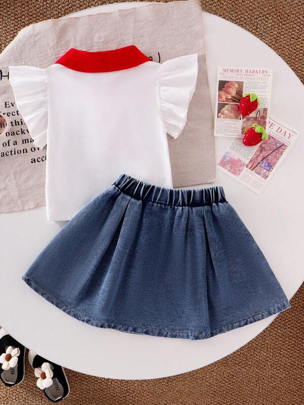 Conjunto de 2 piezas para niñas pequeñas, camisa y falda