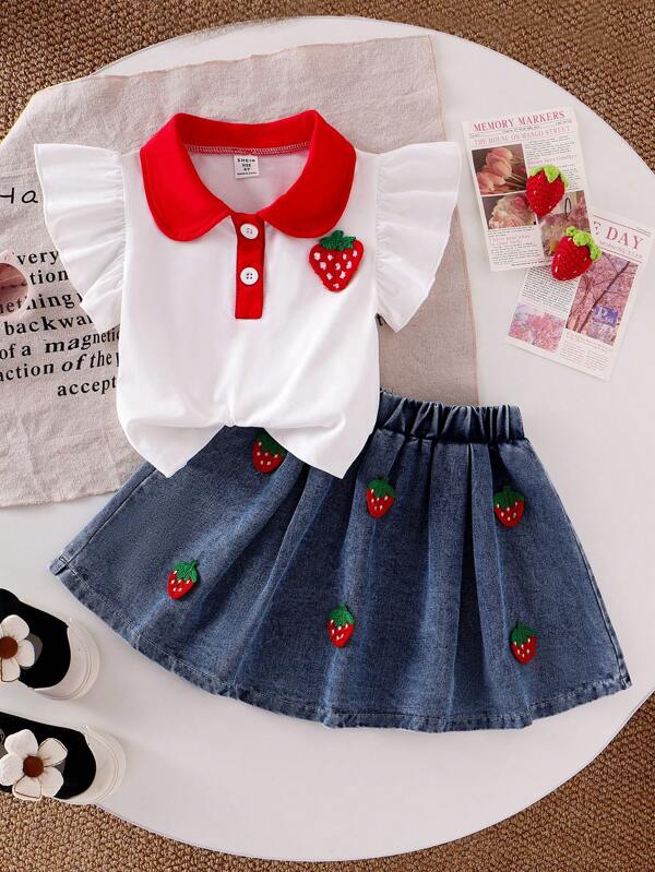 Conjunto de 2 piezas para niñas pequeñas, camisa y falda