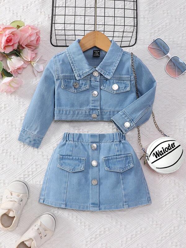 Conjunto de 2 piezas para bebé y niñas pequeñas, chaqueta y falda