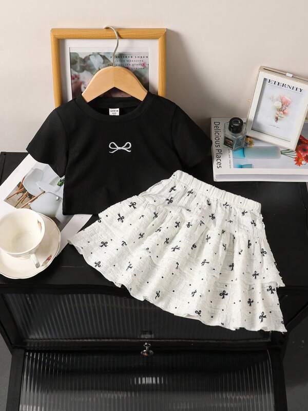 Conjunto de 2 piezas para niñas pequeñas, blusa y falda