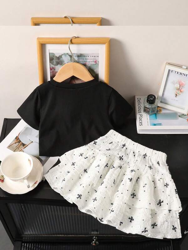 Conjunto de 2 piezas para niñas pequeñas, blusa y falda