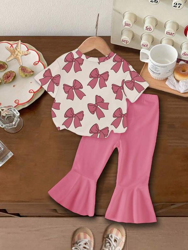 Conjunto de 2 piezas para bebé y niñas pequeñas, blusa y pantalón acampanado
