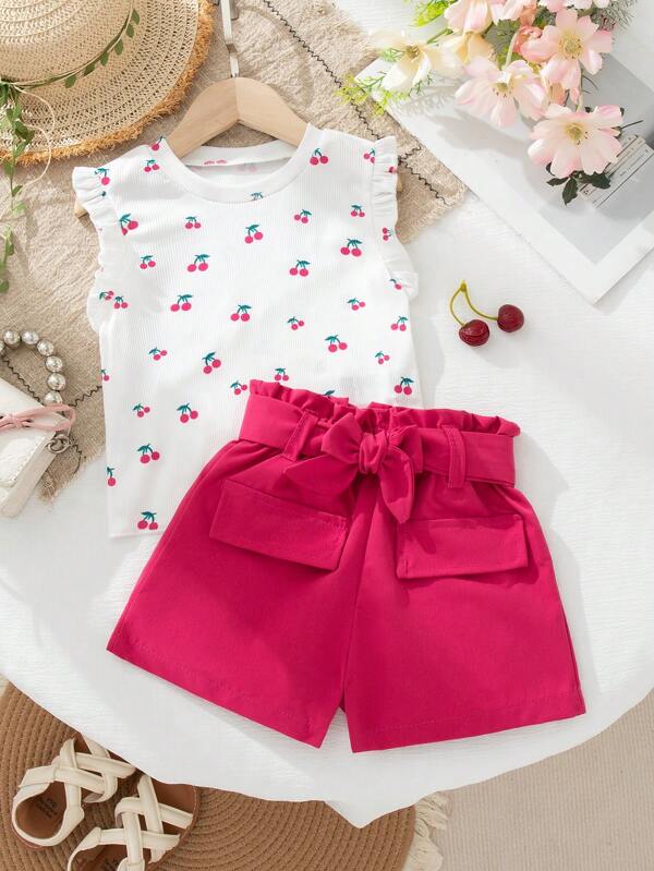 Conjunto de 2 piezas para bebé y niñas pequeñas, blusa y shorts