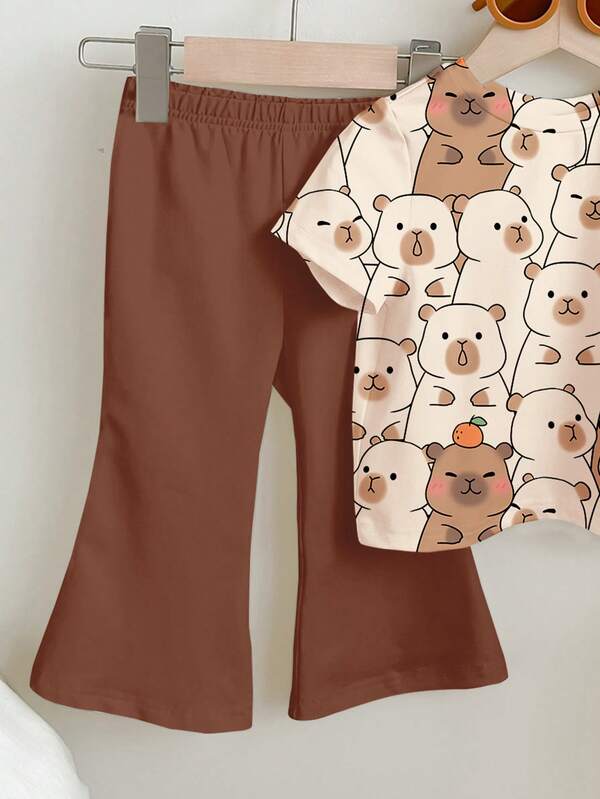 Conjunto de 2 piezas para bebé y niñas pequeñas, franela y mono acampanado