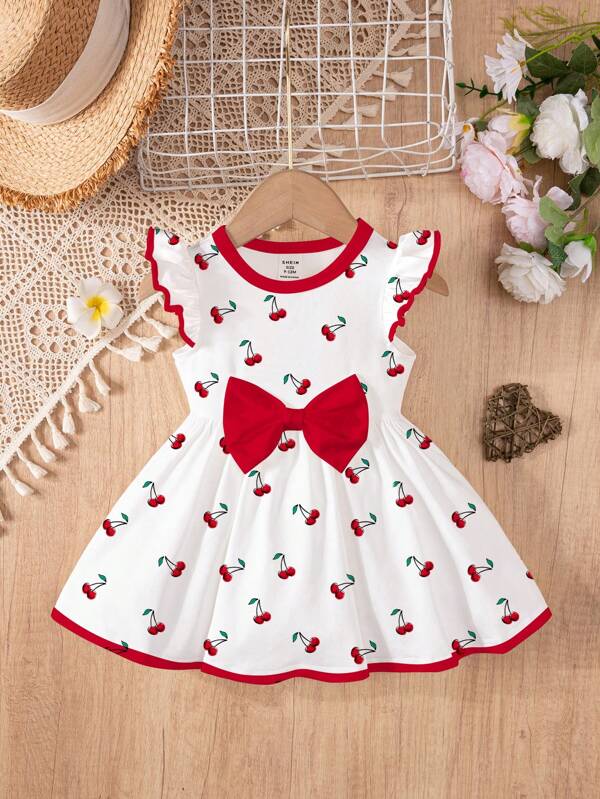 Vestido para bebé y niñas pequeñas con estampado cerezas