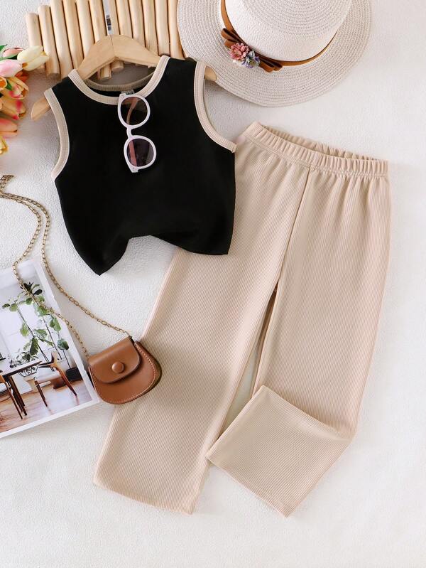 Conjunto de 2 piezas para niñas pequeñas, top y mono