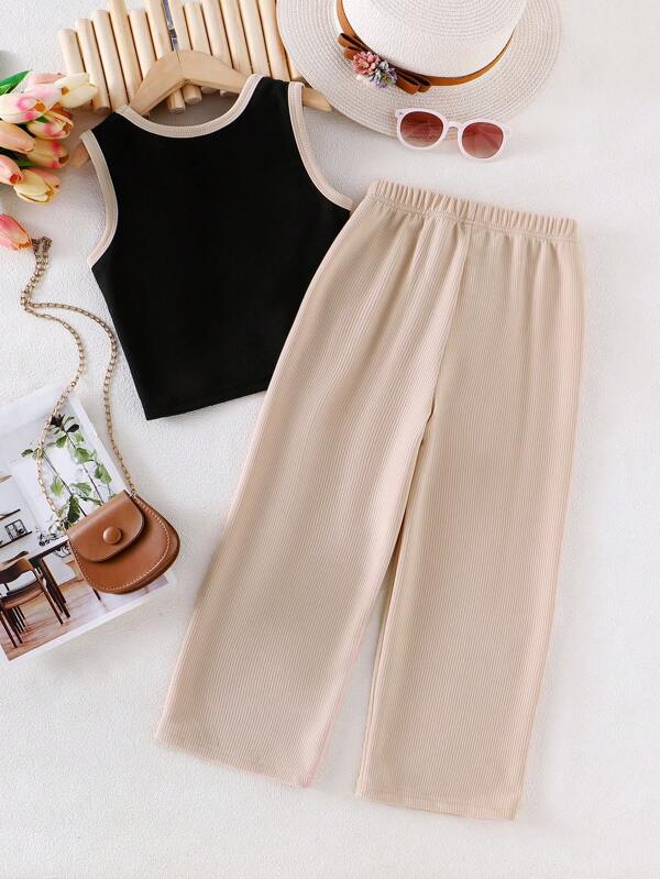 Conjunto de 2 piezas para niñas pequeñas, top y mono