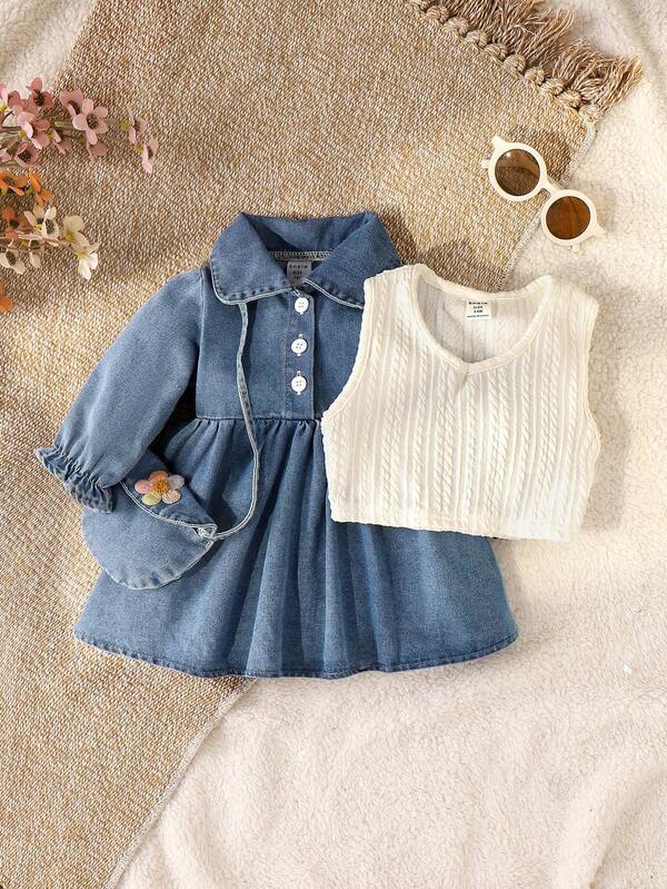 Conjunto de 2 piezas para bebé y niñas pequeñas, vestido y chaleco