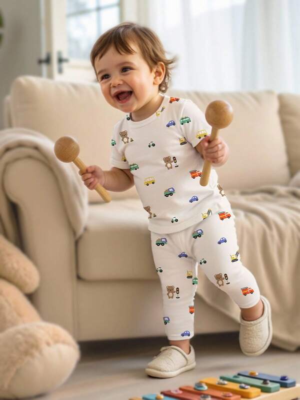Conjunto de 2 piezas para bebé y niños pequeños, franela y mono