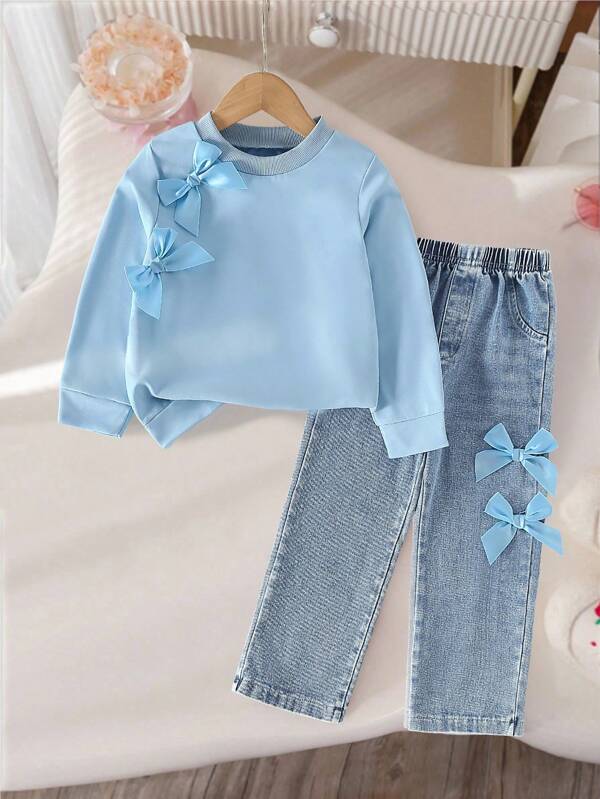 Conjunto de 2 piezas para niñas pequeñas, pantalón y sweater