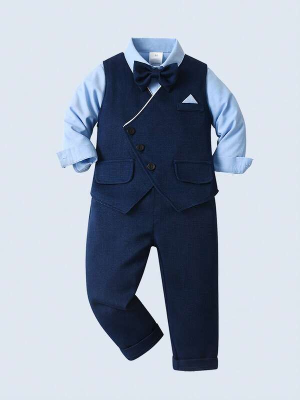 Set de 3 piezas para bebé y niño pequeño, camisa, chaleco y pantalón