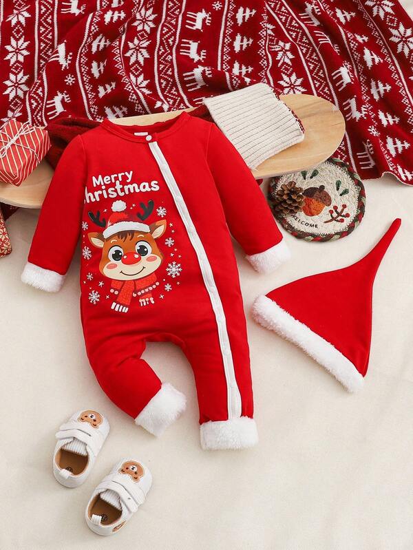 Pijama mameluco navideña unisex con gorro